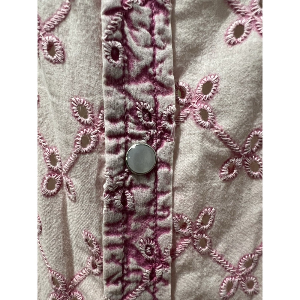 Dylan Oversized Western Sheer Shirt Pink Cotton Eyelet Pearl Snap XL - Picture 2 of 12